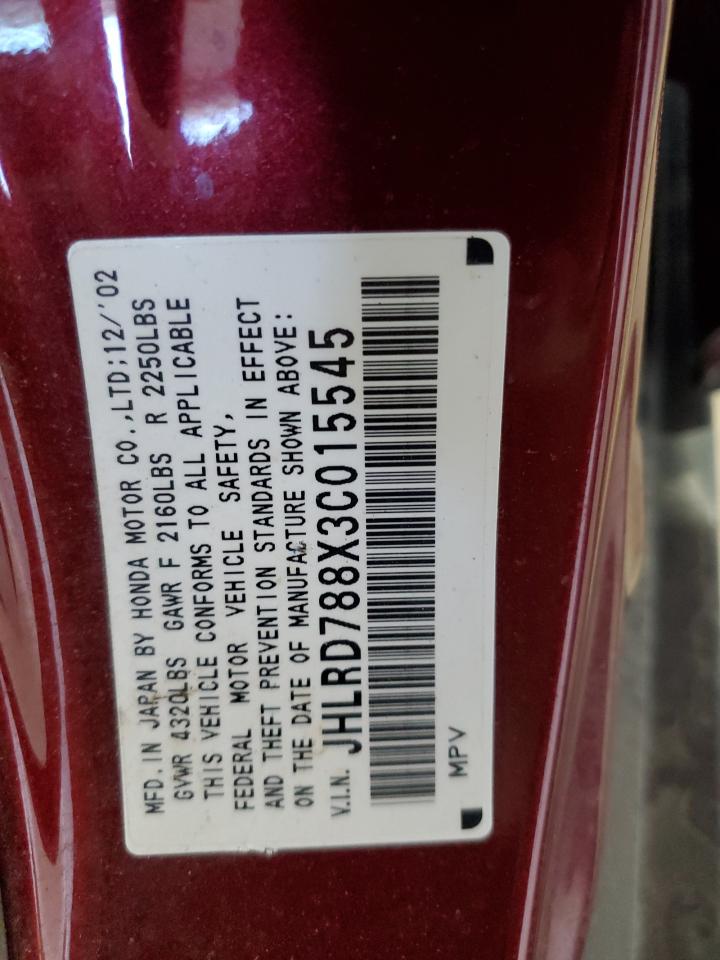 2003 Honda Cr-V Ex VIN: JHLRD788X3C015545 Lot: 86802595