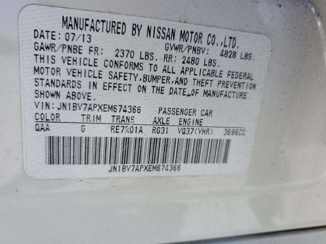 2014 Infiniti Q50 Base VIN: JN1BV7APXEM674366 Lot: 82452355