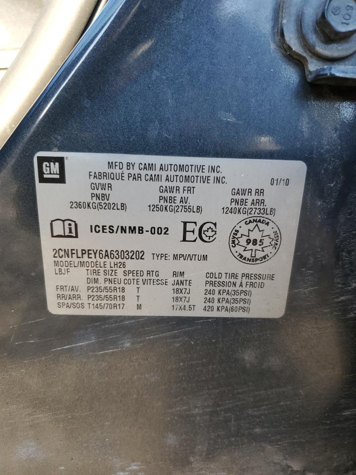 2010 Chevrolet Equinox Lt VIN: 2CNFLPEY6A6303202 Lot: 82220625