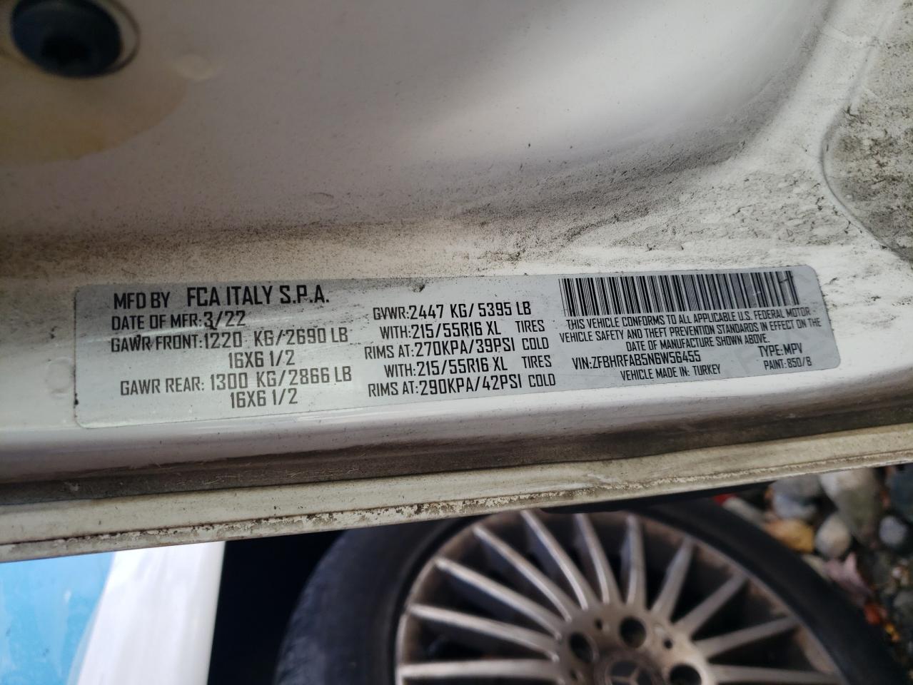 2022 Ram Promaster City Tradesman VIN: ZFBHRFAB5N6W56455 Lot: 94834375