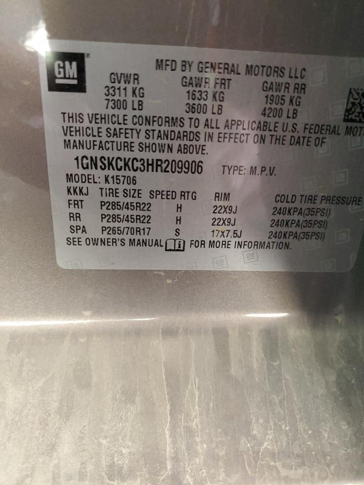 2017 Chevrolet Tahoe K1500 Premier VIN: 1GNSKCKC3HR209906 Lot: 86898375