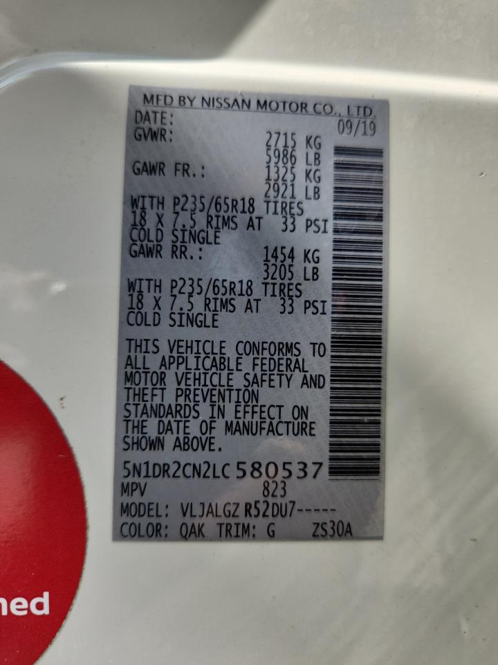2020 Nissan Pathfinder Sl VIN: 5N1DR2CN2LC580537 Lot: 82240895