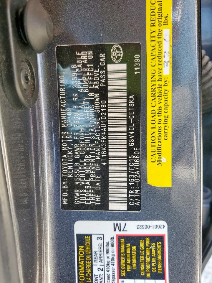 2010 Toyota Camry Se VIN: 4T1BK3EK4AU102180 Lot: 86268885