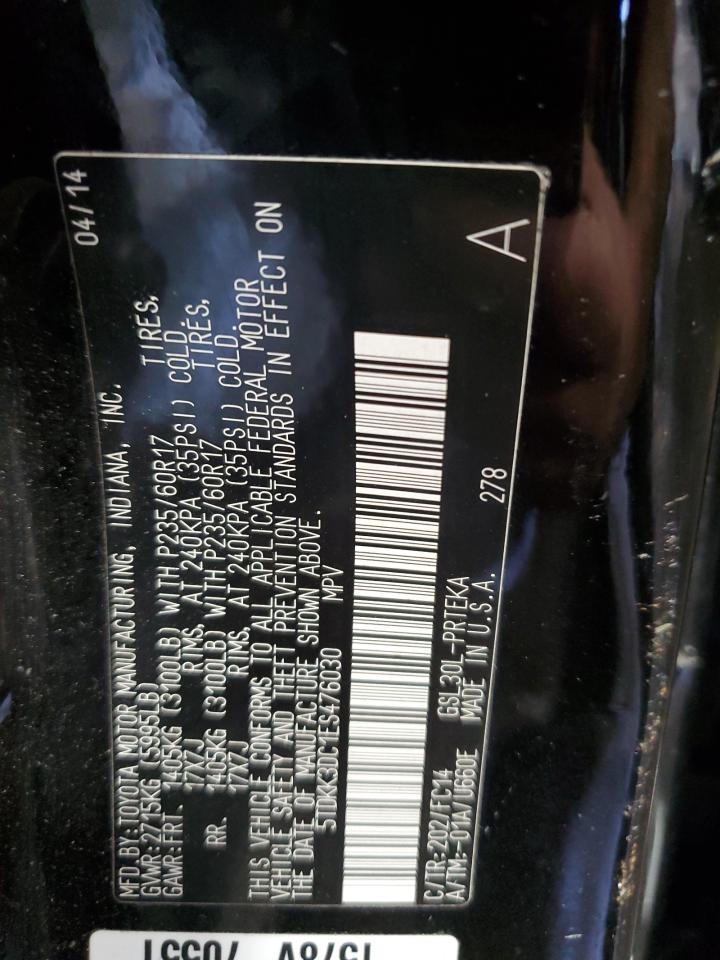 2014 Toyota Sienna Le VIN: 5TDKK3DC1ES476030 Lot: 86237105