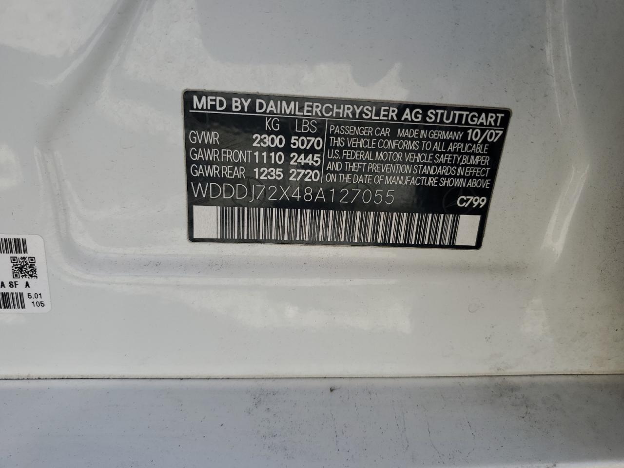 2008 Mercedes-Benz Cls 550 VIN: WDDDJ72X48A127055 Lot: 90070685