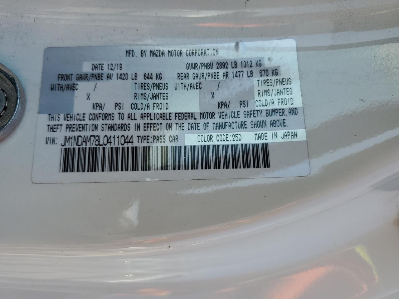 2020 Mazda Mx-5 Miata Grand Touring VIN: JM1NDAM78L0411044 Lot: 86469605