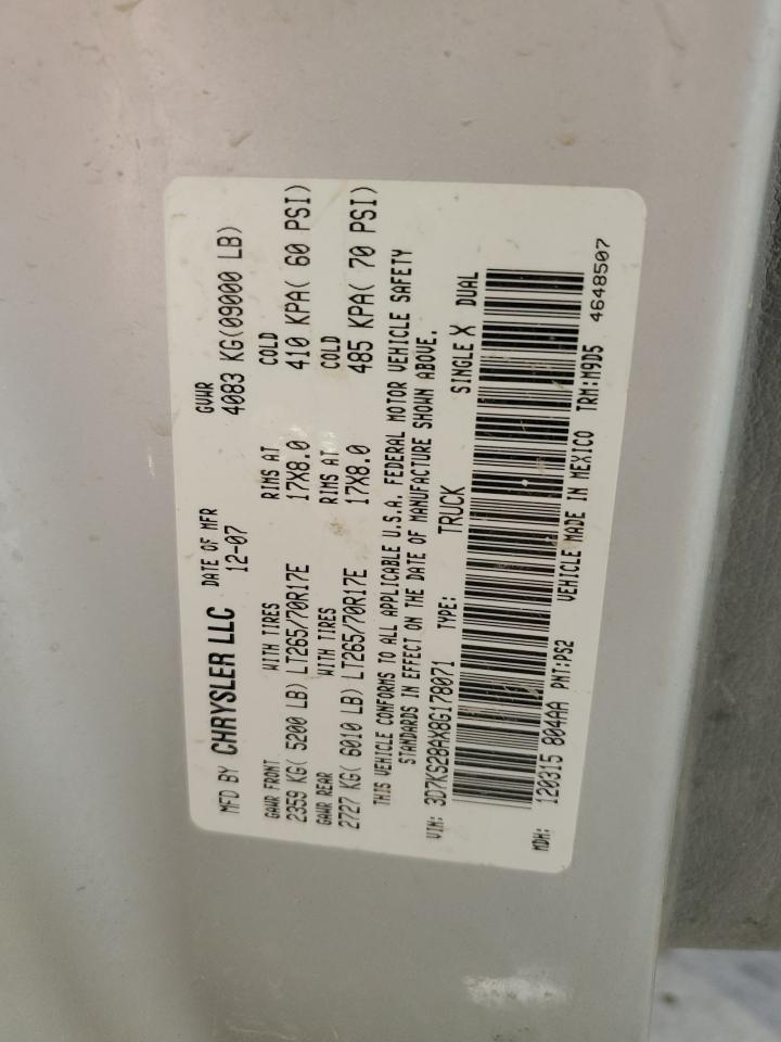 2008 Dodge Ram 2500 St VIN: 3D7KS28AX8G178071 Lot: 84652045