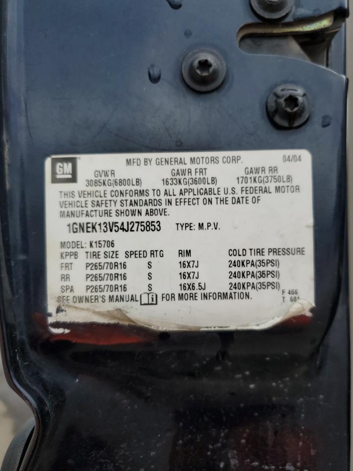 2004 Chevrolet Tahoe K1500 VIN: 1GNEK13V54J275853 Lot: 85565835