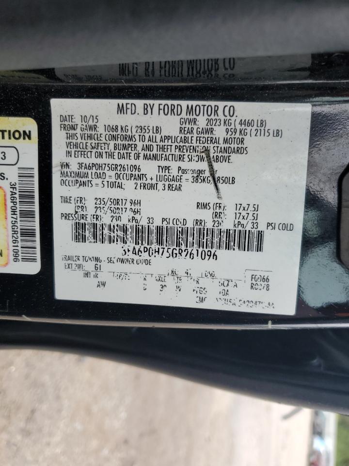 2016 Ford Fusion Se VIN: 3FA6P0H75GR261096 Lot: 89847015