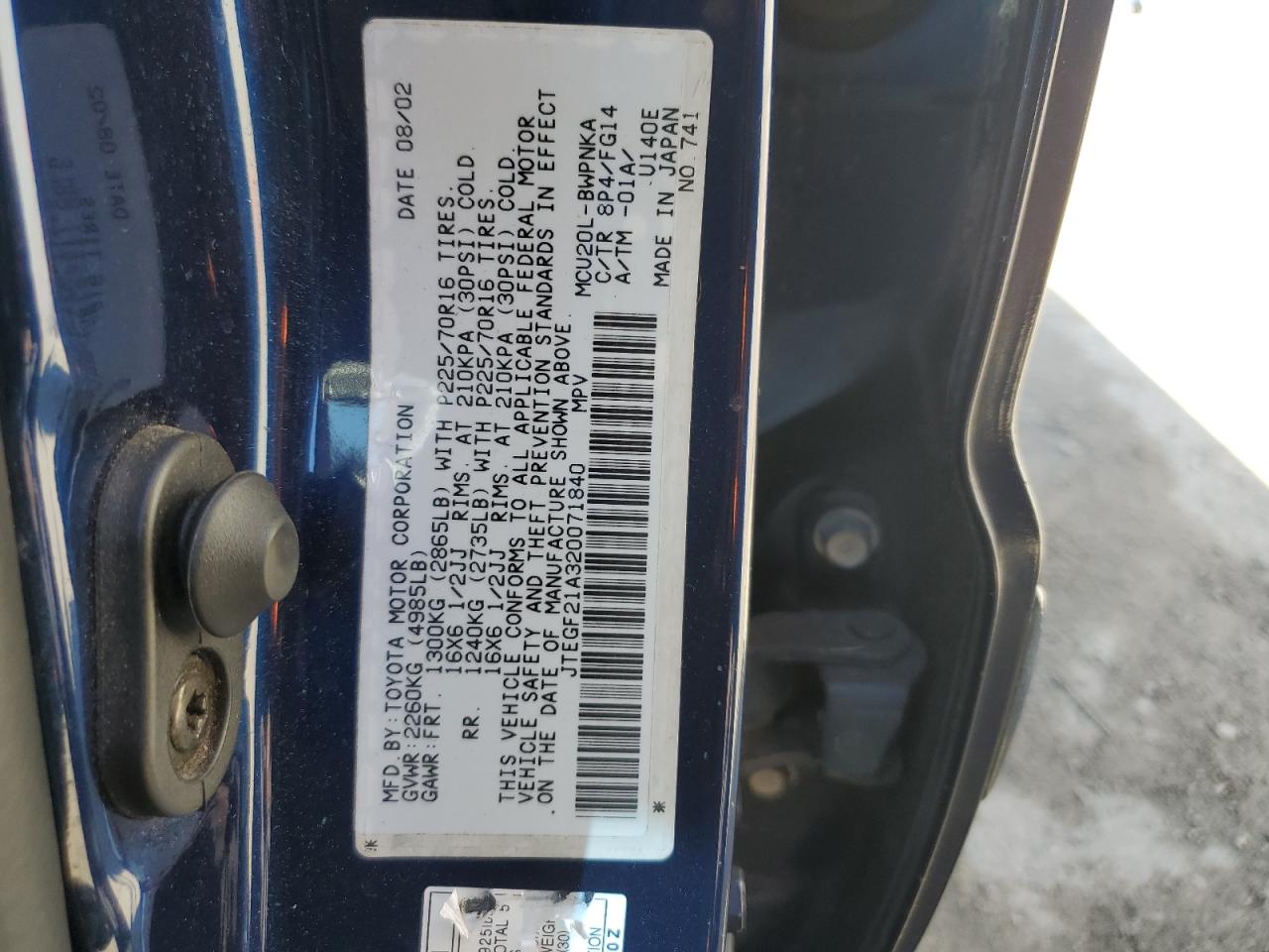 2002 Toyota Highlander Limited VIN: JTEGF21A320071840 Lot: 87453615