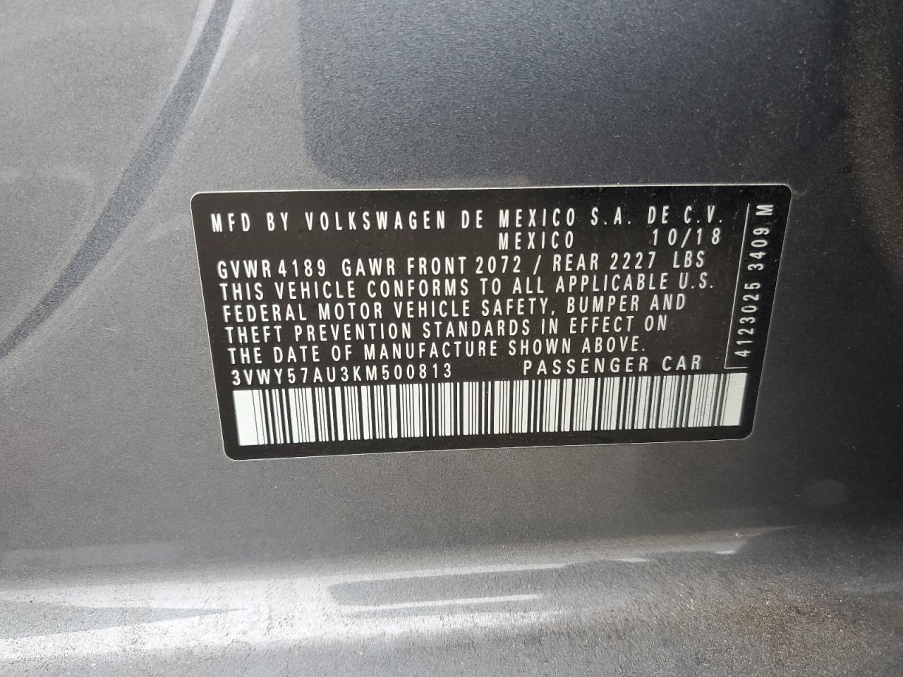 2019 Volkswagen Golf Sportwagen S VIN: 3VWY57AU3KM500813 Lot: 90129975