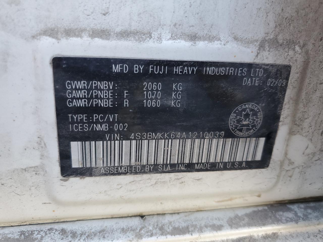 2010 Subaru Legacy 2.5Gt Limited VIN: 4S3BMKK64A1210039 Lot: 85813105