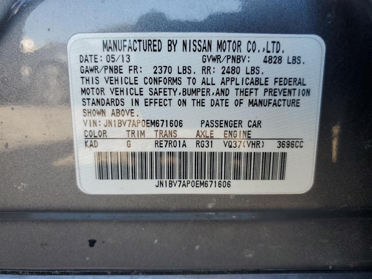 2014 Infiniti Q50 Base VIN: JN1BV7AP0EM671606 Lot: 87481555