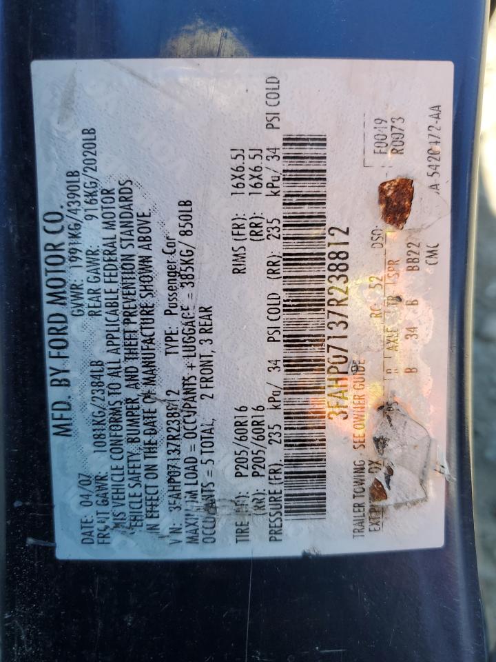 2007 Ford Fusion Se VIN: 3FAHP07137R238812 Lot: 82321715