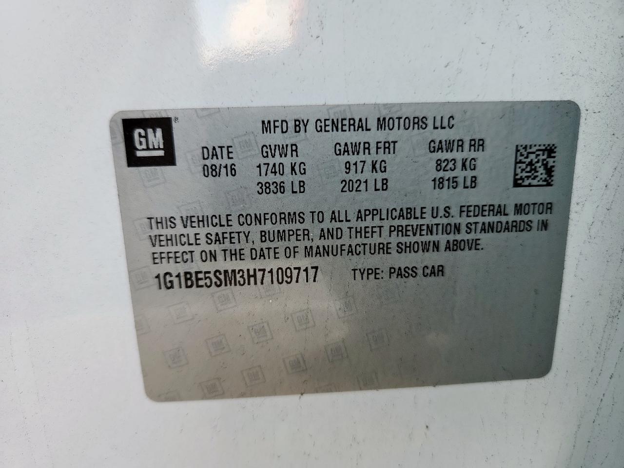 2017 Chevrolet Cruze Lt VIN: 1G1BE5SM3H7109717 Lot: 85949235