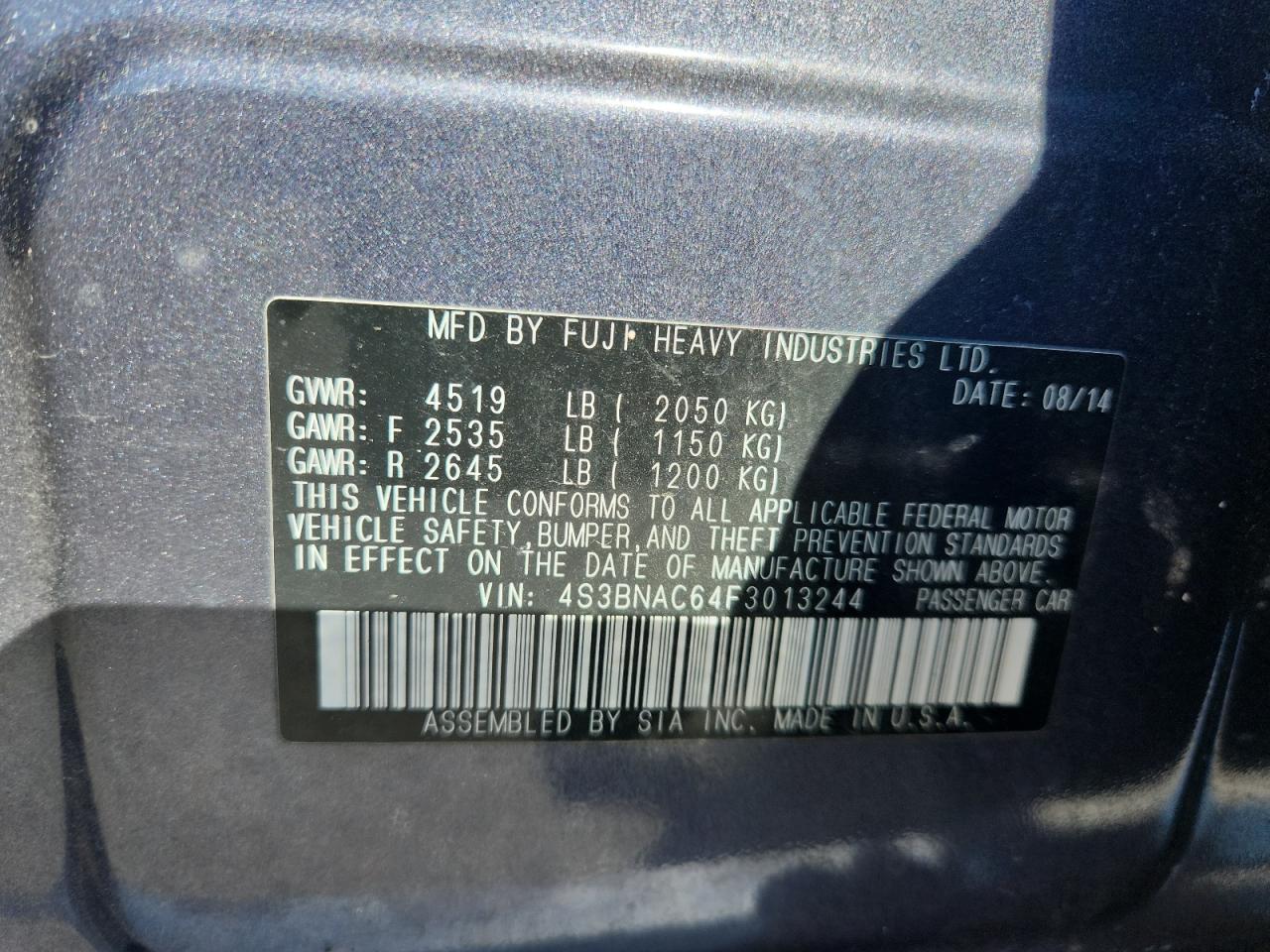 2015 Subaru Legacy 2.5I Premium VIN: 4S3BNAC64F3013244 Lot: 82553155