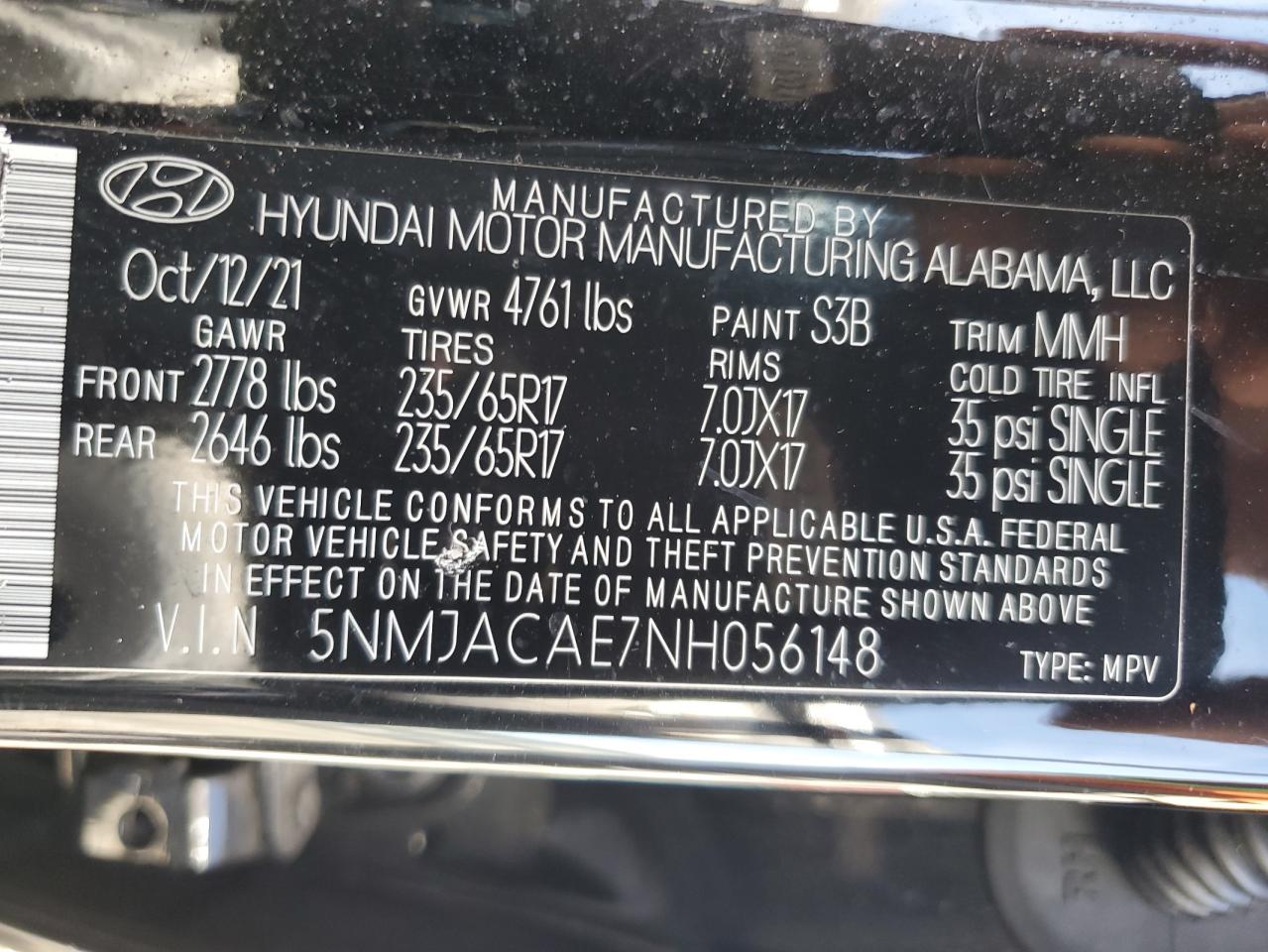 2022 Hyundai Tucson Se VIN: 5NMJACAE7NH056148 Lot: 84804715