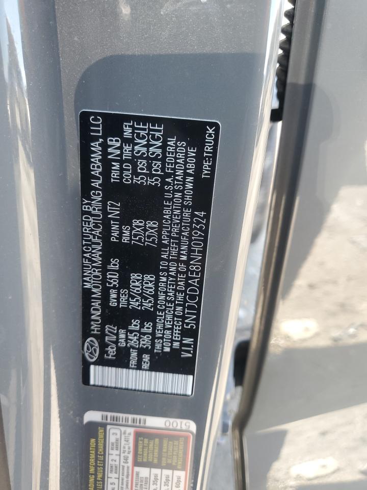 2022 Hyundai Santa Cruz Sel VIN: 5NTJCDAE8NH019324 Lot: 90512295