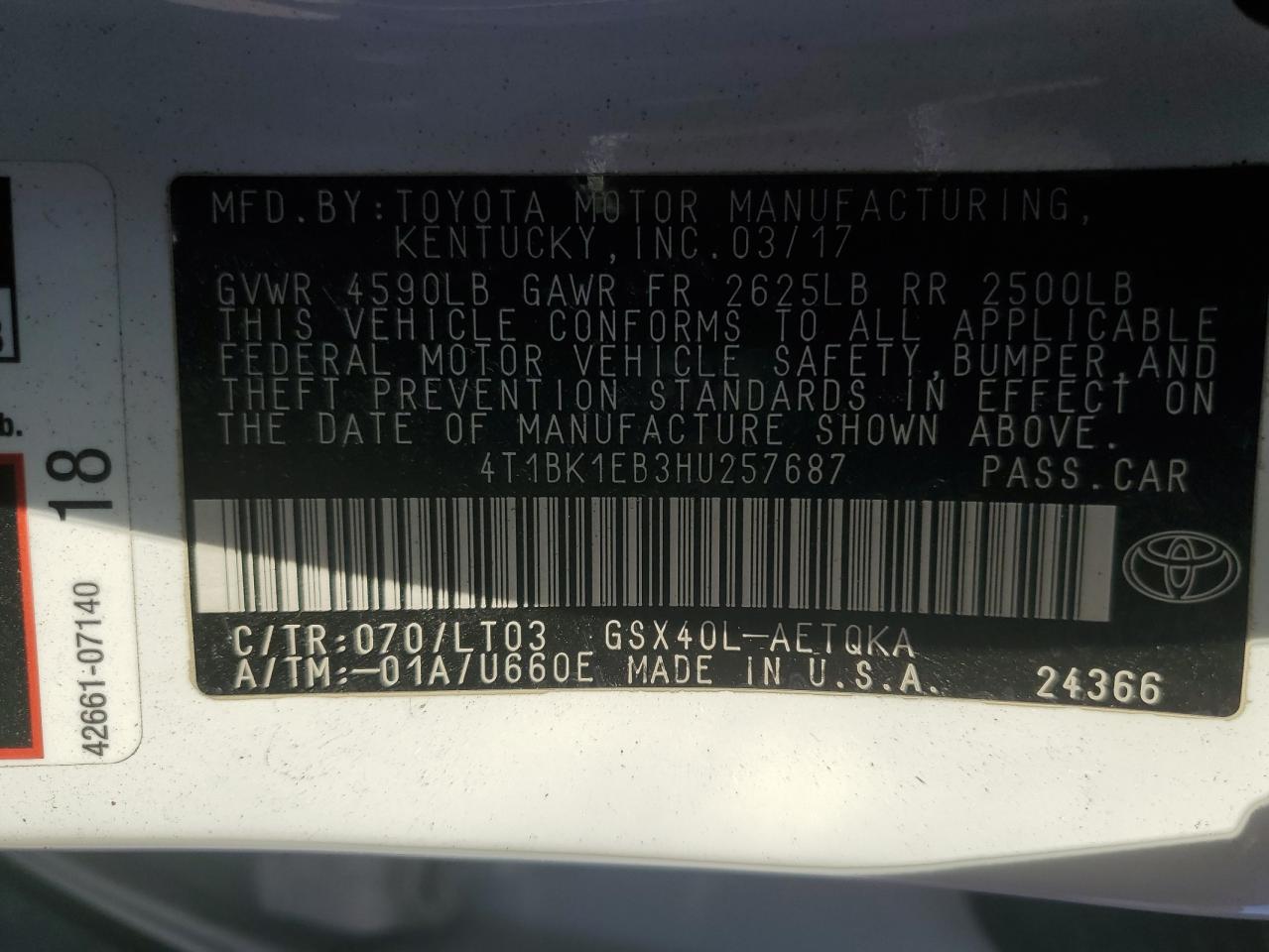 2017 Toyota Avalon Xle VIN: 4T1BK1EB3HU257687 Lot: 86685375