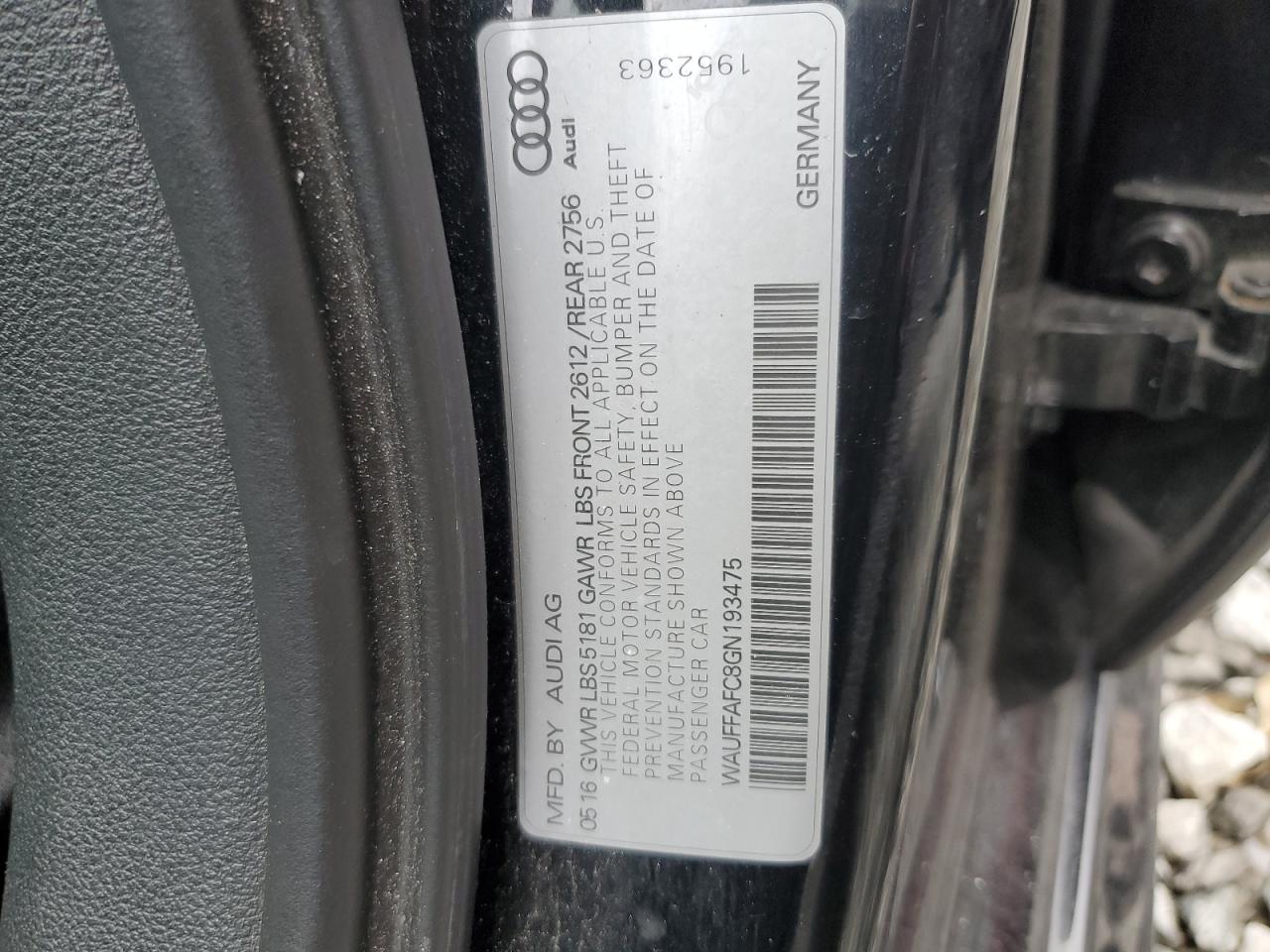 2016 Audi A6 Premium VIN: WAUFFAFC8GN193475 Lot: 91007165