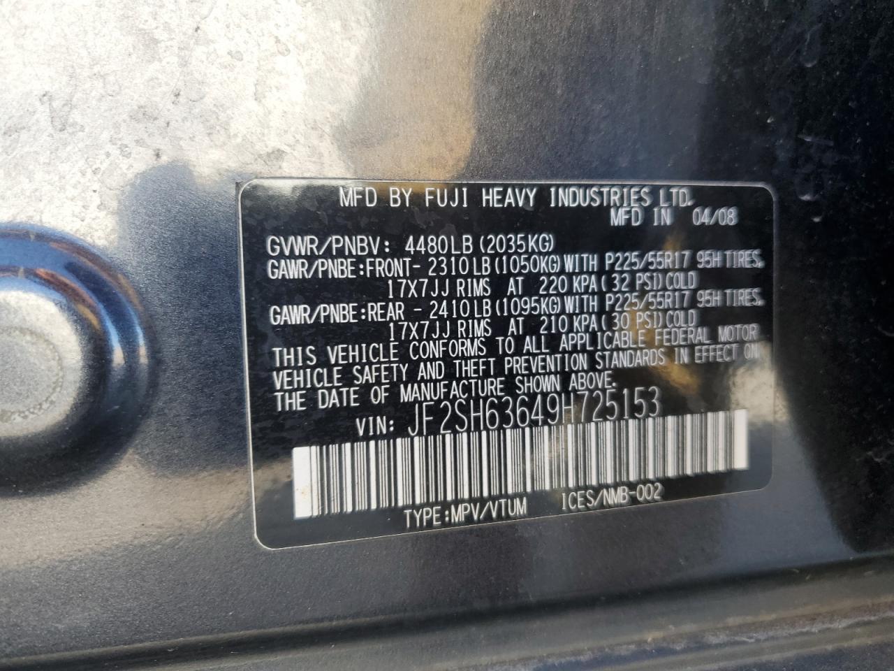 2009 Subaru Forester 2.5X Premium VIN: JF2SH63649H725153 Lot: 82190825