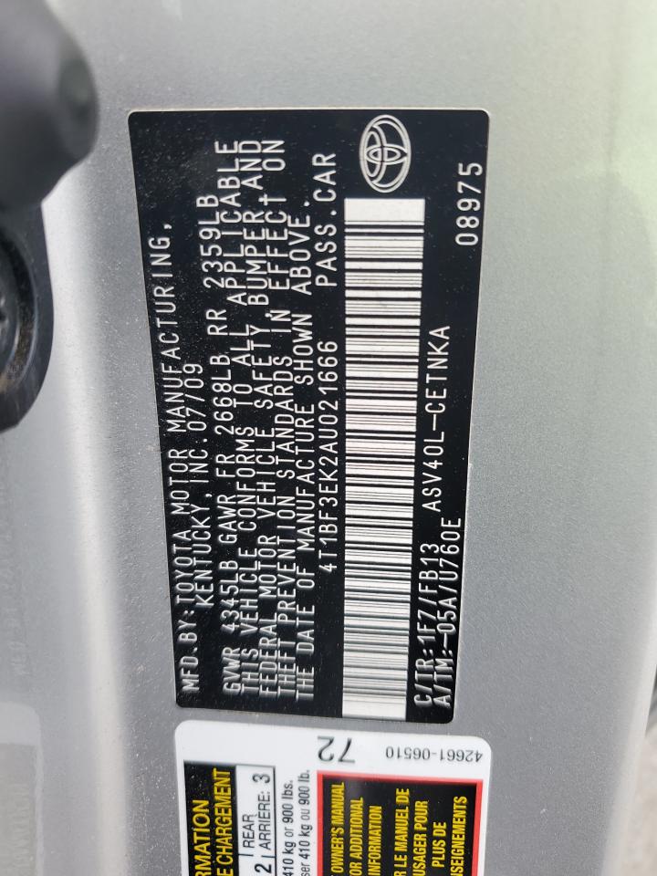 2010 Toyota Camry Base VIN: 4T1BF3EK2AU021666 Lot: 82216545