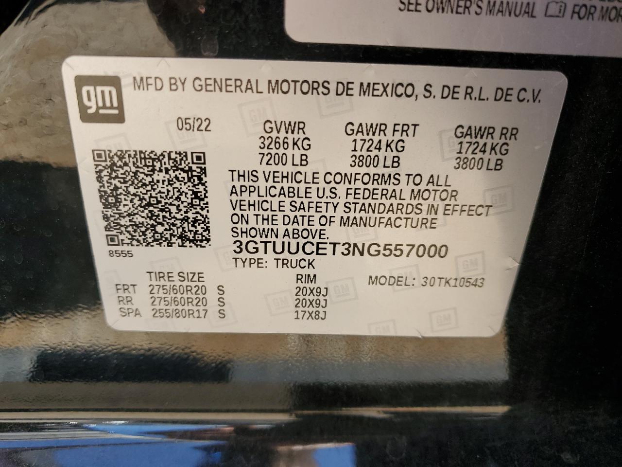 2022 GMC Sierra K1500 Elevation VIN: 3GTUUCET3NG557000 Lot: 82784755