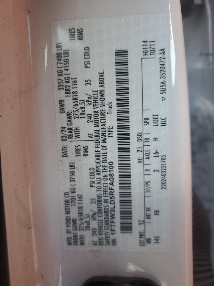 2024 Ford F150 Xlt VIN: 1FTFW3LD5RFA08100 Lot: 85485535