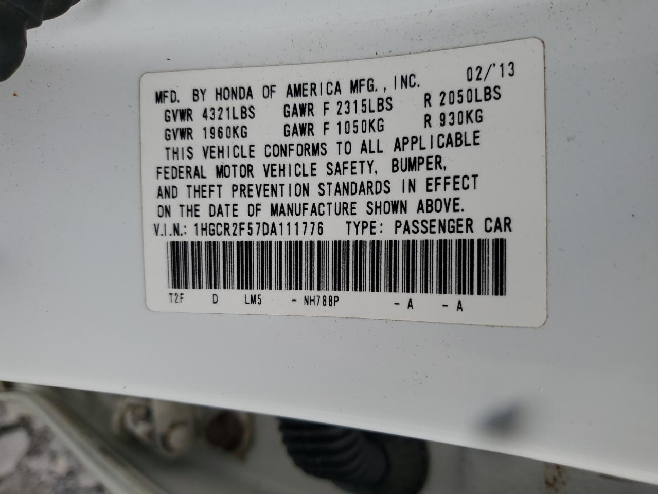 2013 Honda Accord Sport VIN: 1HGCR2F57DA111776 Lot: 84398265