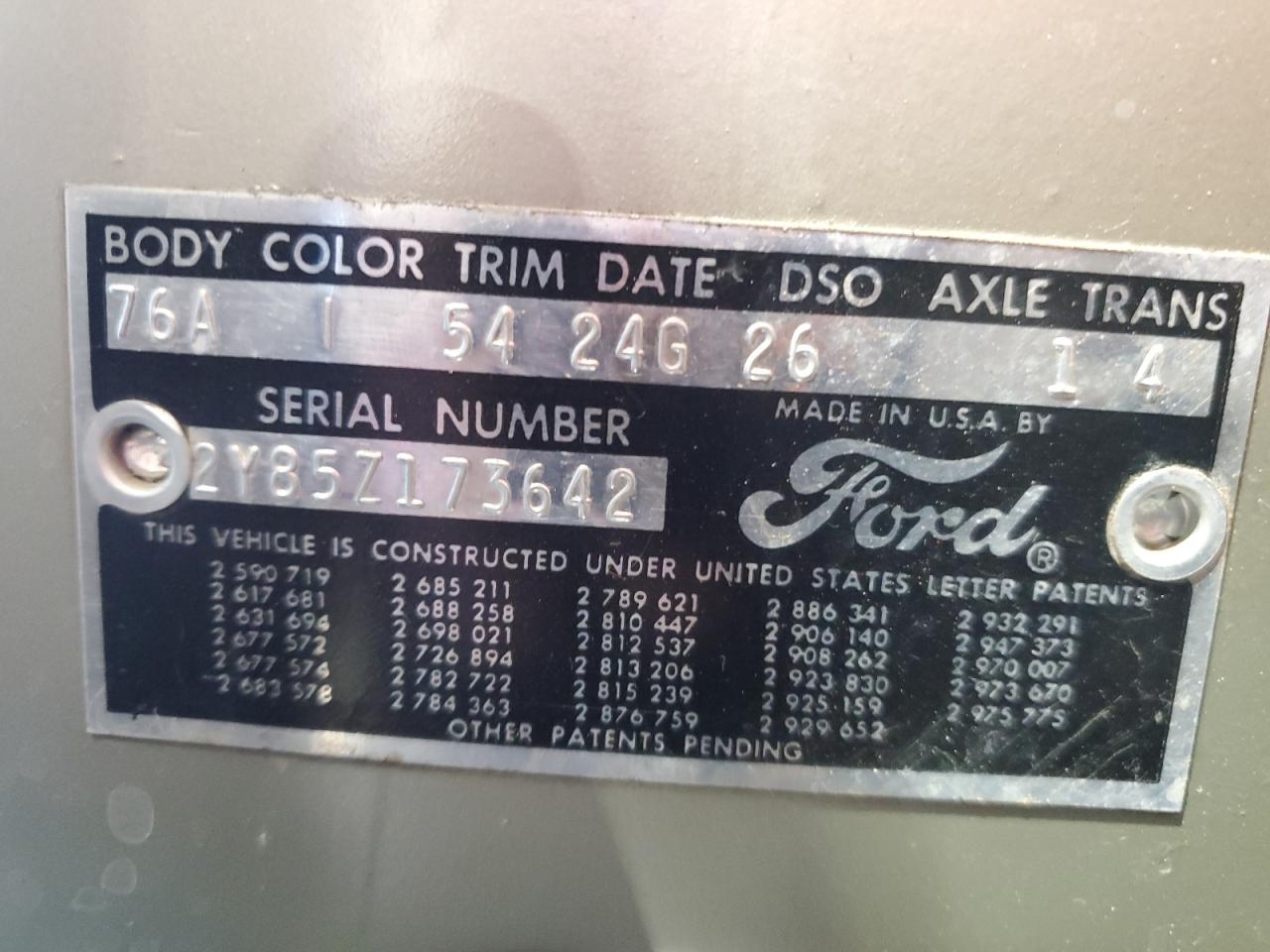 1962 Ford T Bird VIN: 2Y85Z173642 Lot: 85913505