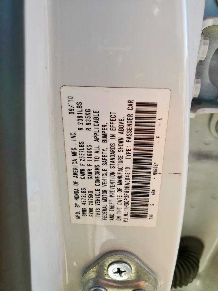 2011 Honda Accord VIN: 1HGCP3F80BA004510 Lot: 82398775
