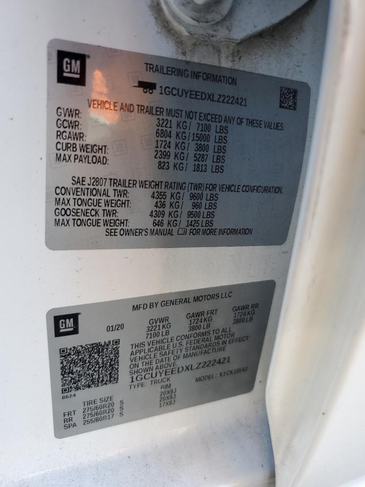 2020 Chevrolet Silverado K1500 Rst VIN: 1GCUYEEDXLZ222421 Lot: 86282735