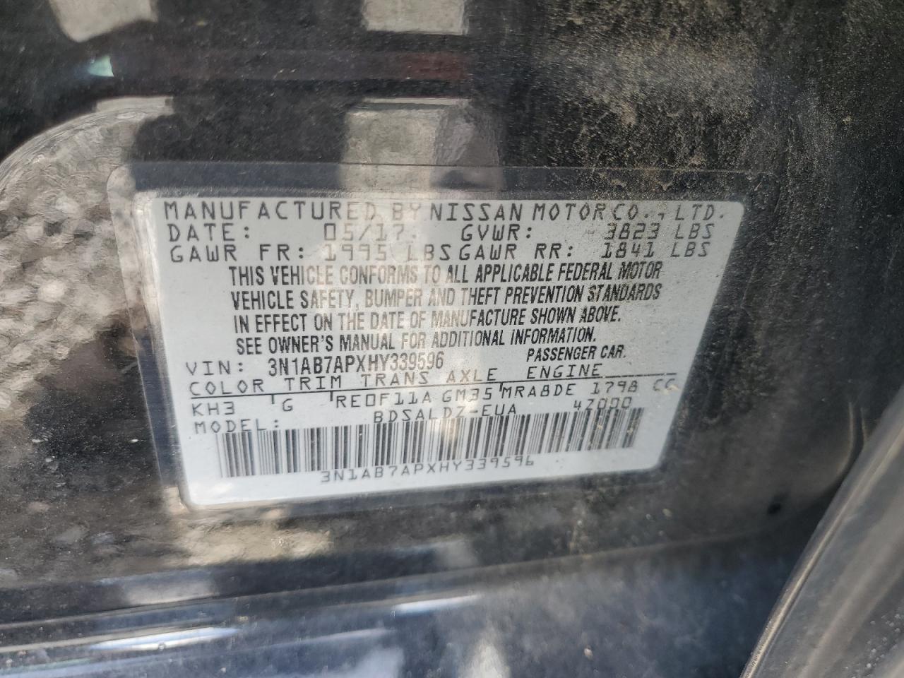 2017 Nissan Sentra S VIN: 3N1AB7APXHY339596 Lot: 85931645