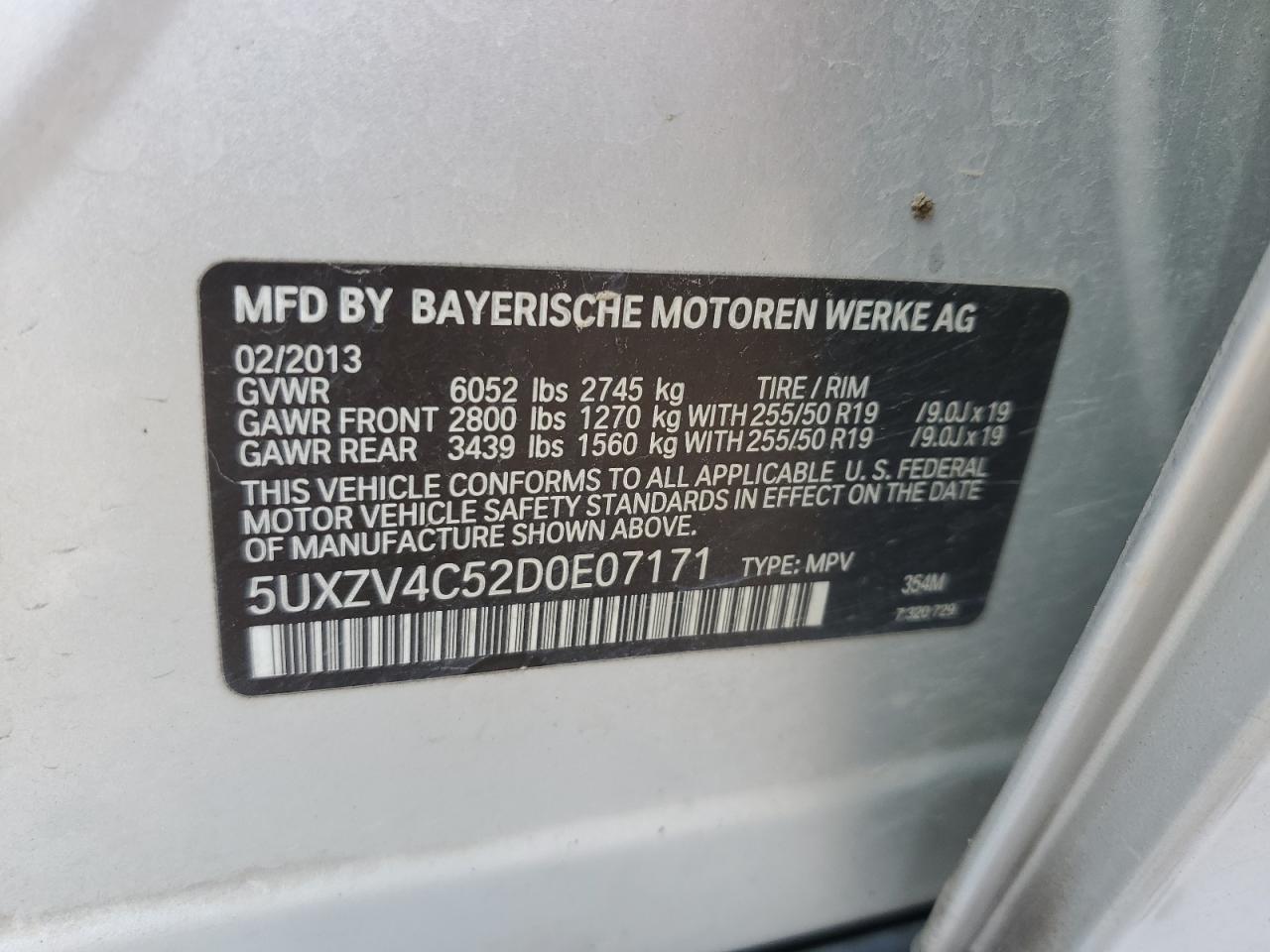 2013 BMW X5 xDrive35I VIN: 5UXZV4C52D0E07171 Lot: 84946945