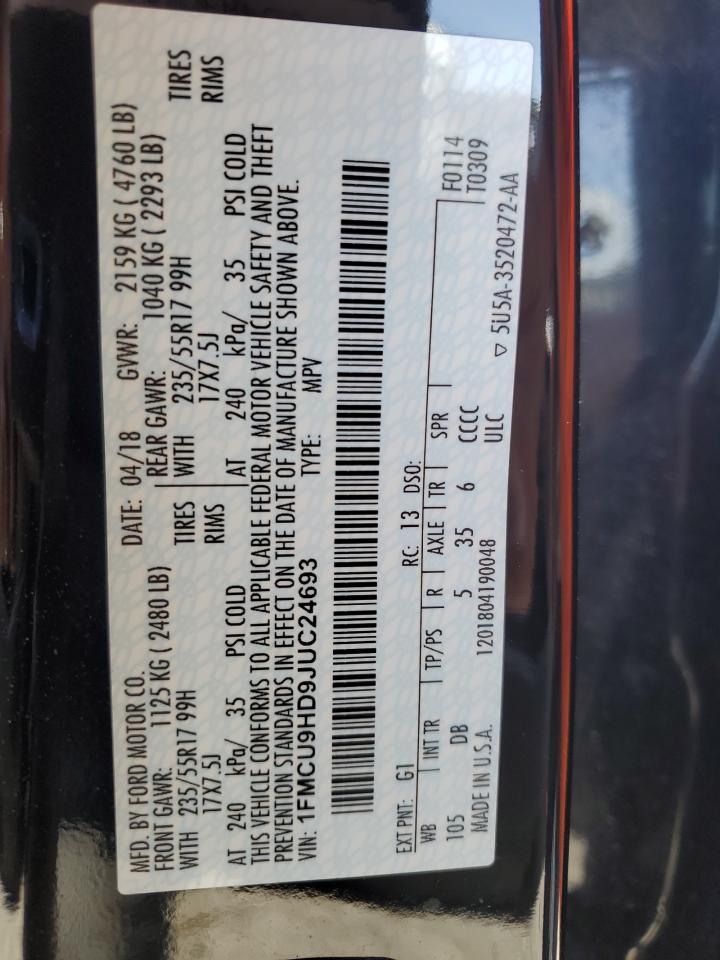 2018 Ford Escape Sel VIN: 1FMCU9HD9JUC24693 Lot: 82009475