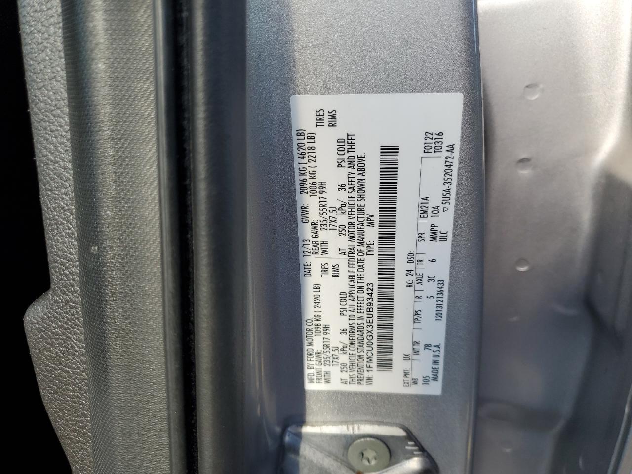 2014 Ford Escape Se VIN: 1FMCU0GX3EUB93423 Lot: 90308635