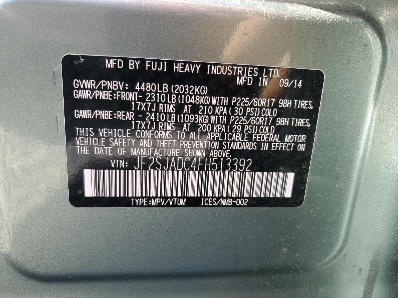 2015 Subaru Forester 2.5I Premium VIN: JF2SJADC4FH513392 Lot: 84423205