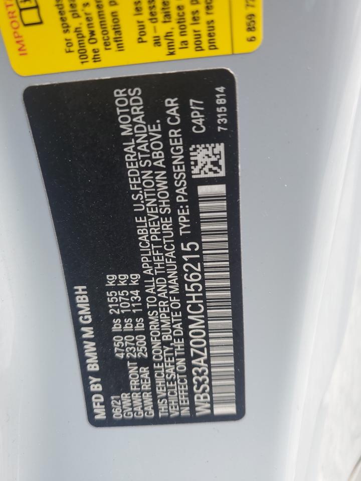 2021 BMW M4 Competition VIN: WBS33AZ00MCH56215 Lot: 85517375