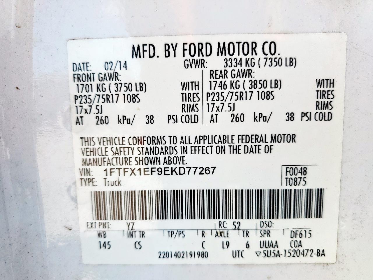 2014 Ford F150 Super Cab VIN: 1FTFX1EF9EKD77267 Lot: 85884385