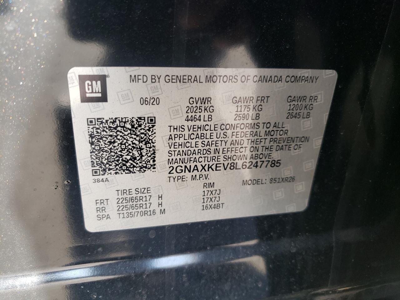 2020 Chevrolet Equinox Lt VIN: 2GNAXKEV8L6247785 Lot: 82378195