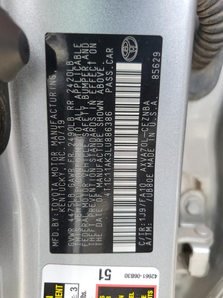 2020 Toyota Camry Le VIN: 4T1C11AK3LU886386 Lot: 84204815