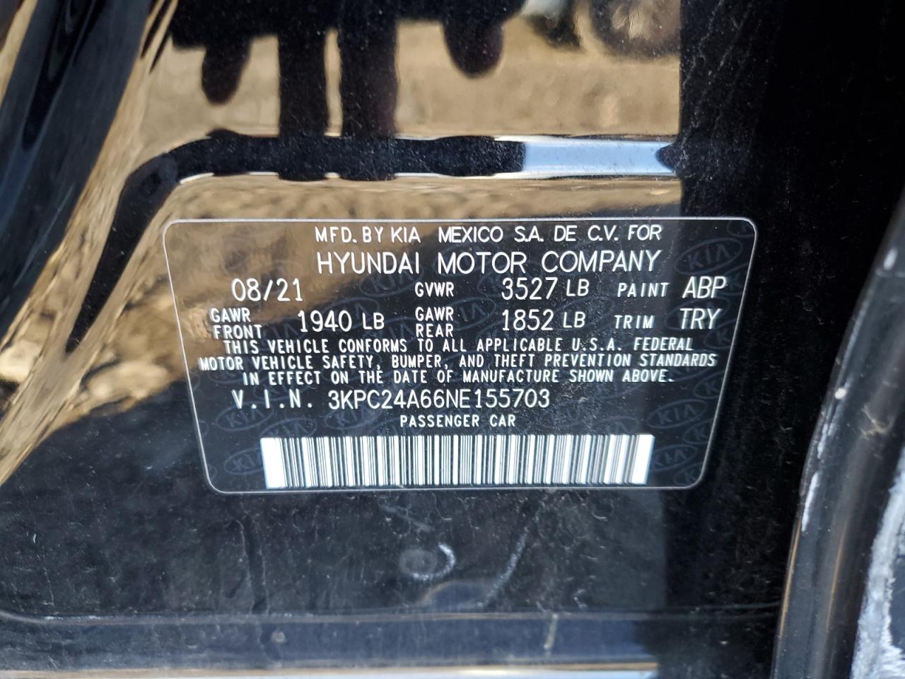 2022 Hyundai Accent Se VIN: 3KPC24A66NE155703 Lot: 90880895