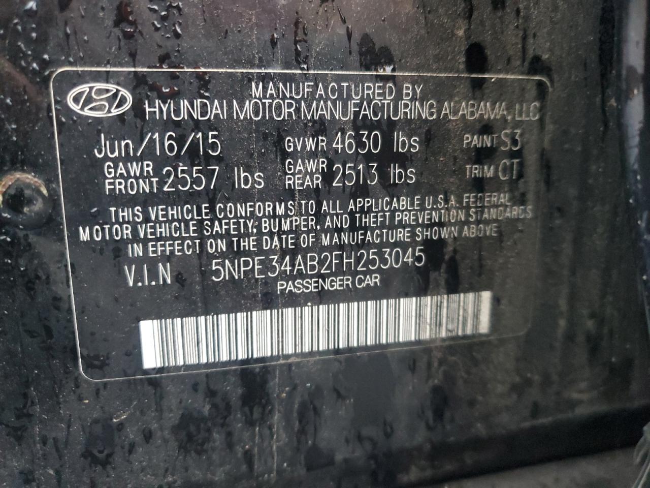 2015 Hyundai Sonata Sport VIN: 5NPE34AB2FH253045 Lot: 87049695