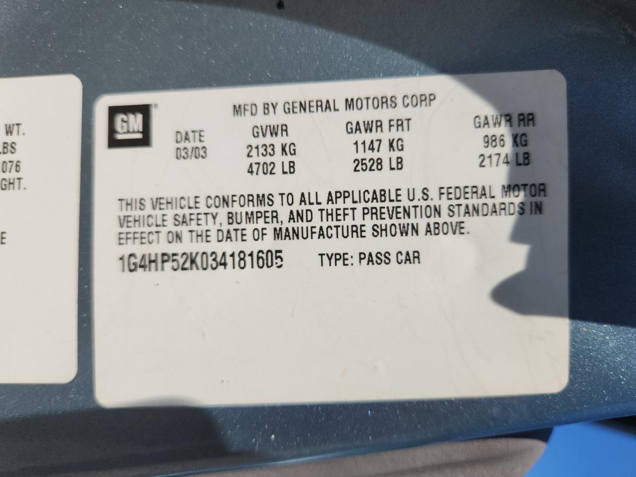 2003 Buick Lesabre Custom VIN: 1G4HP52K034181605 Lot: 90436045