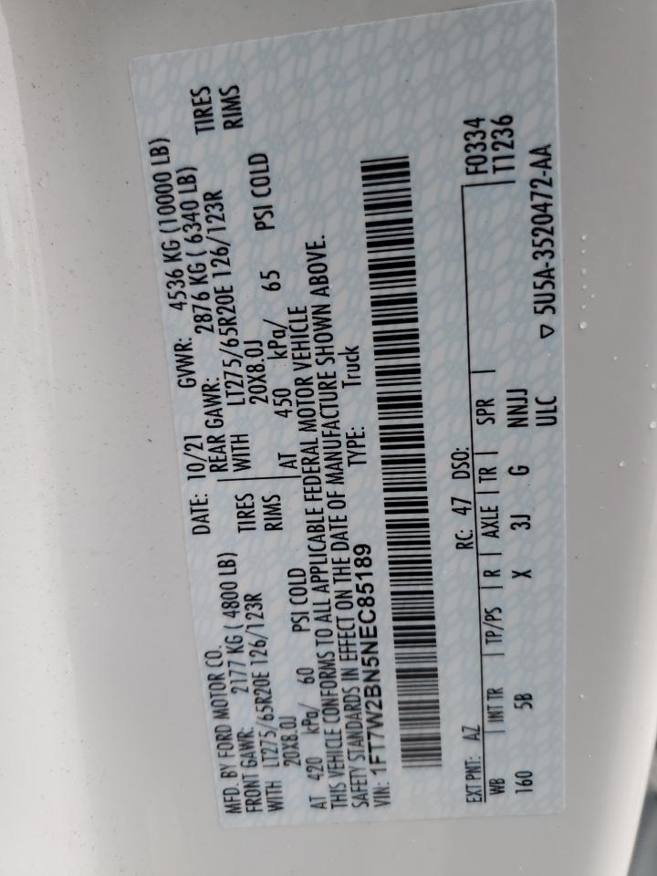 2022 Ford F250 Super Duty VIN: 1FT7W2BN5NEC85189 Lot: 82526045