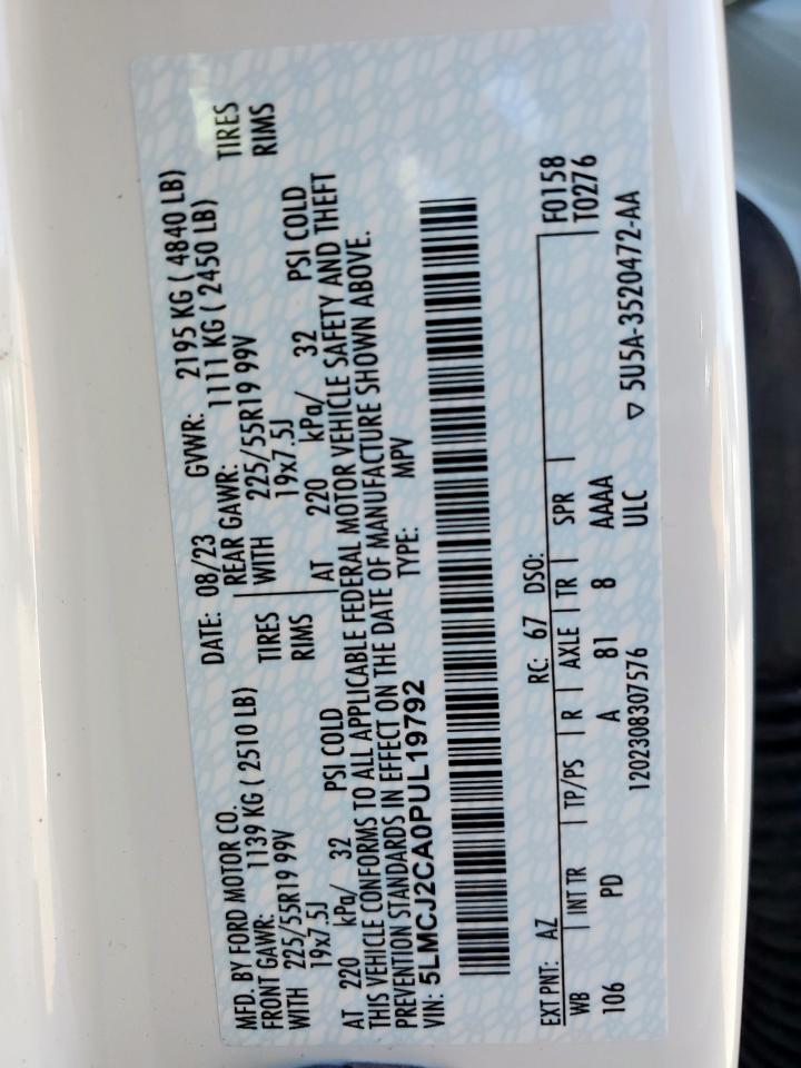 2023 Lincoln Corsair Reserve VIN: 5LMCJ2CA0PUL19792 Lot: 82206395