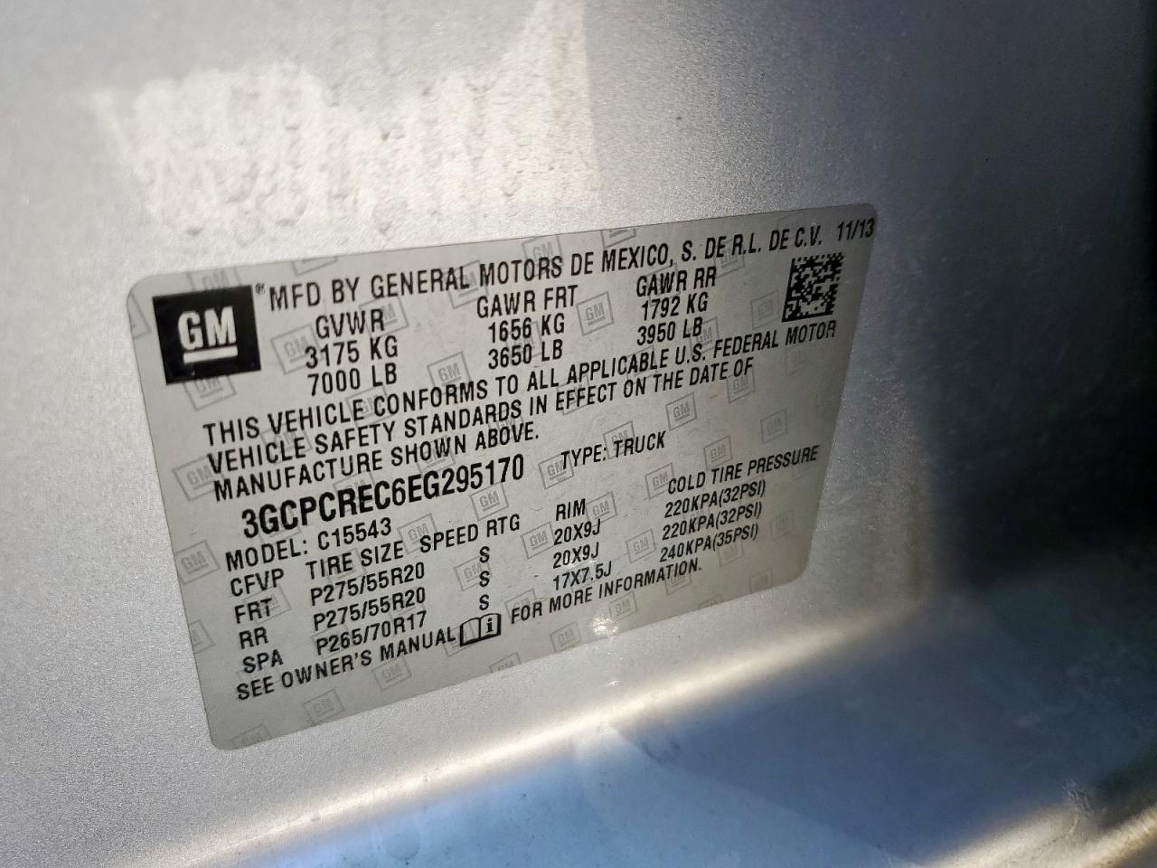 2014 Chevrolet Silverado C1500 Lt VIN: 3GCPCREC6EG295170 Lot: 84919895