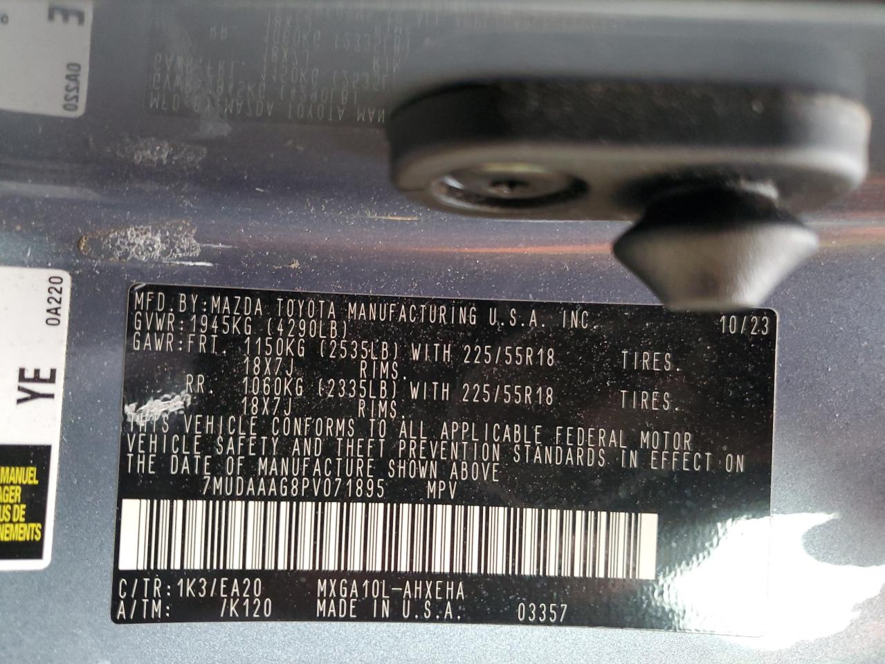 2023 Toyota Corolla Cross Xle VIN: 7MUDAAAG8PV071895 Lot: 86260185