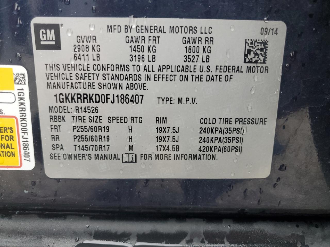 2015 GMC Acadia Slt-1 VIN: 1GKKRRKD0FJ186407 Lot: 90697315