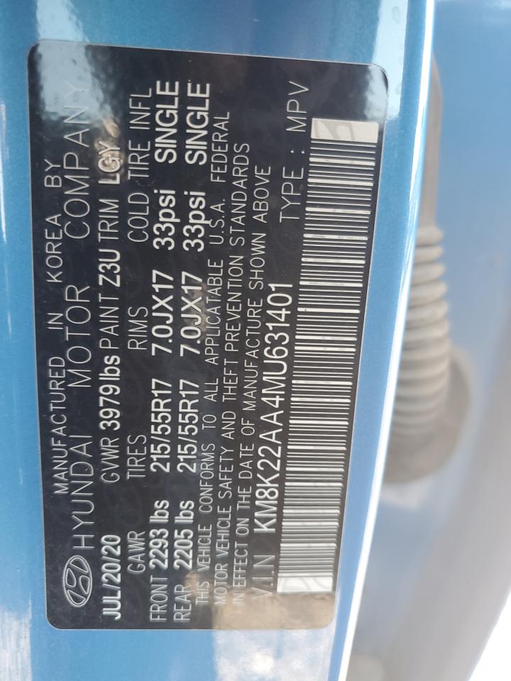 2021 Hyundai Kona Sel VIN: KM8K22AA4MU631401 Lot: 85562715